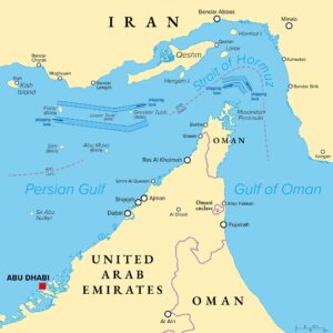 Strait of Hormuz, sea passage from Persian Gulf to the ocean, political map
