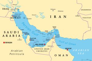 Persian Gulf region, Strait of Hormuz, and Gulf of Oman, political map