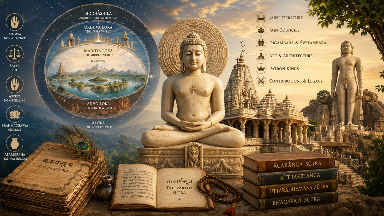 JAIN COSMOLOGY, LITERATURE, SECTS, ART & ARCHITECTURE, CONTRIBUTION AND LEGACY OF JAINISM | Part 3